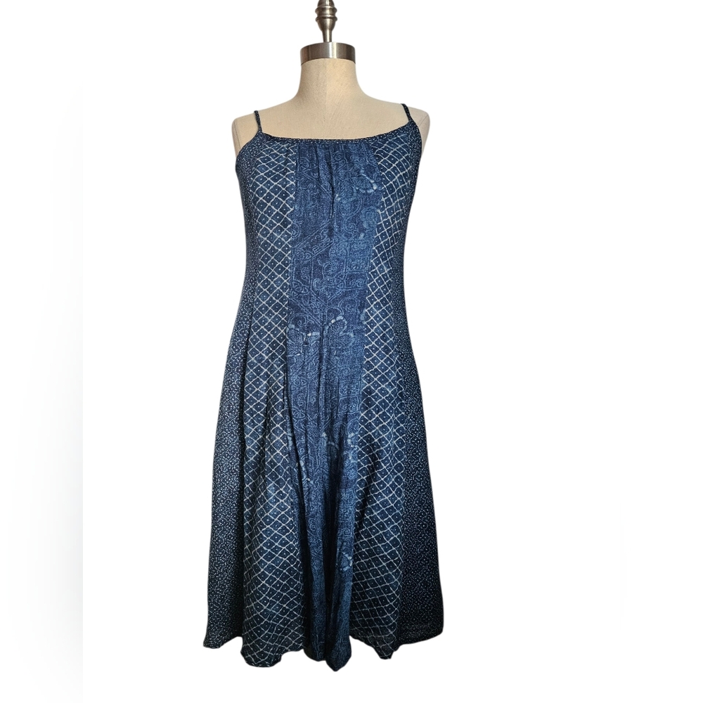 LAUREN RALPH LAUREN Indigo Mixed Pattern Pieced Cotton Dress | SZ 4 - Picture 2 of 9